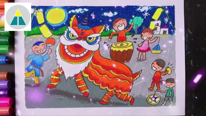 Vẽ múa lân | Vẽ tranh Tết Trung Thu
