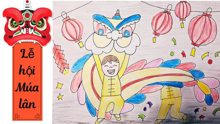 Vẽ Tết trung thu | Vẽ Lễ hội Múa lân | Draw Lion Dance