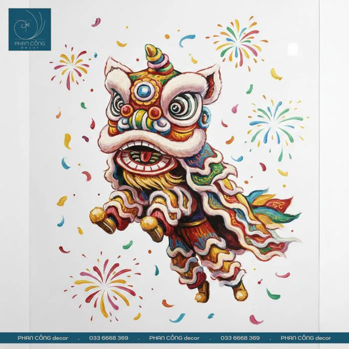 Vẽ múa lân ngày tết​ 2026 cho kính cửa hàng & nhà ở - PHAN CÔNG decor