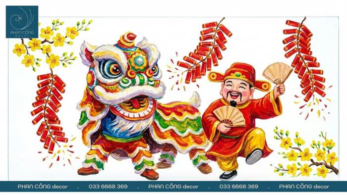 Vẽ múa lân ngày tết​ 2026 cho kính cửa hàng & nhà ở - PHAN CÔNG decor