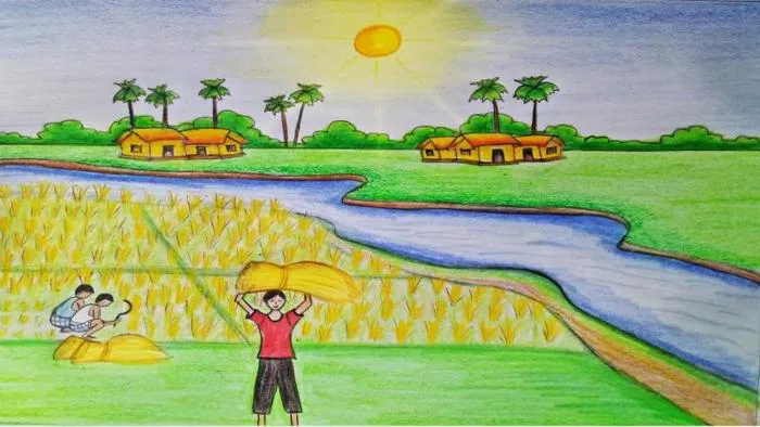 Hướng dẫn chi tiết vẽ tranh mùa thu hoạch đơn giản