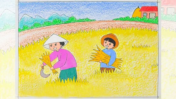Vẽ mùa thu hoạch lúa | Vẽ tranh mùa thu hoạch | Mùa thu hoạch mỹ ...