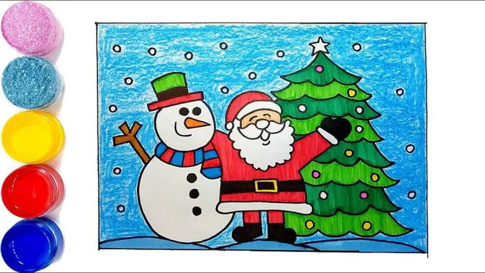 Vẽ tranh giáng sinh đơn giản - Cách vẽ tranh giáng sinh - Vẽ ông già noel  đơn giản