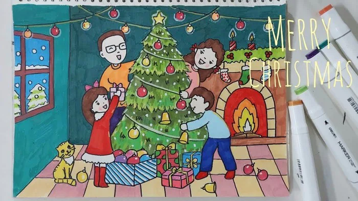 Vẽ Giáng Sinh | Vẽ tranh gia đình đón giáng sinh #vetranh #giangsinh  #merrychristmas #christmas