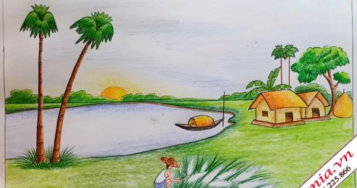 10 Bước Vẽ Tranh Phong Cảnh Quê Hương- Siêu Nhanh - Siêu Đẹp