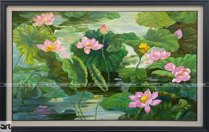 Tranh vẽ phong cảnh đầm sen đẹp - Tranh Phong Thủy
