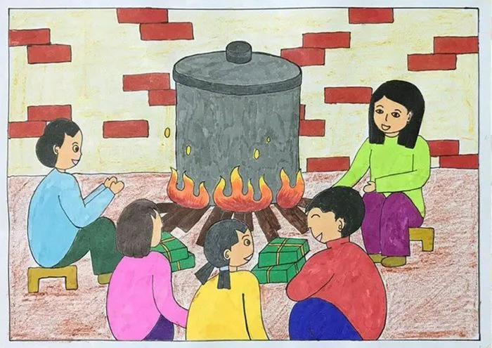 Những bức tranh vẽ về gia đình hạnh phúc luôn toát lên vẻ đẹp tinh tế và ý  nghĩa sâu sắc, là chủ đề quen thuộc nhưng không kém phần đặc biệt.
