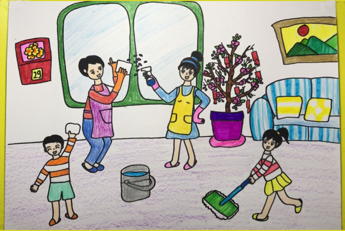 Cách vẽ tranh đề tài gia đình đơn giản và đẹp nhất (Lớp 8)