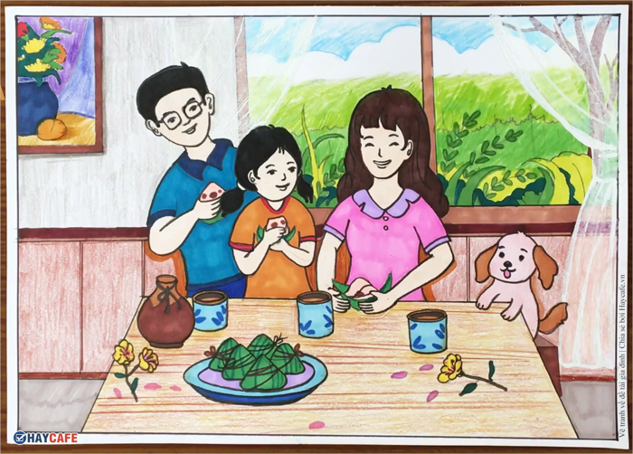 Cách vẽ tranh đề tài gia đình đơn giản và đẹp nhất (Lớp 8)