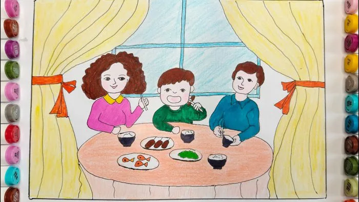 Vẽ tranh đề tài: Bữa cơm gia đình sum họp/Vẽ gia đình hạnh phúc|Love  Drawings