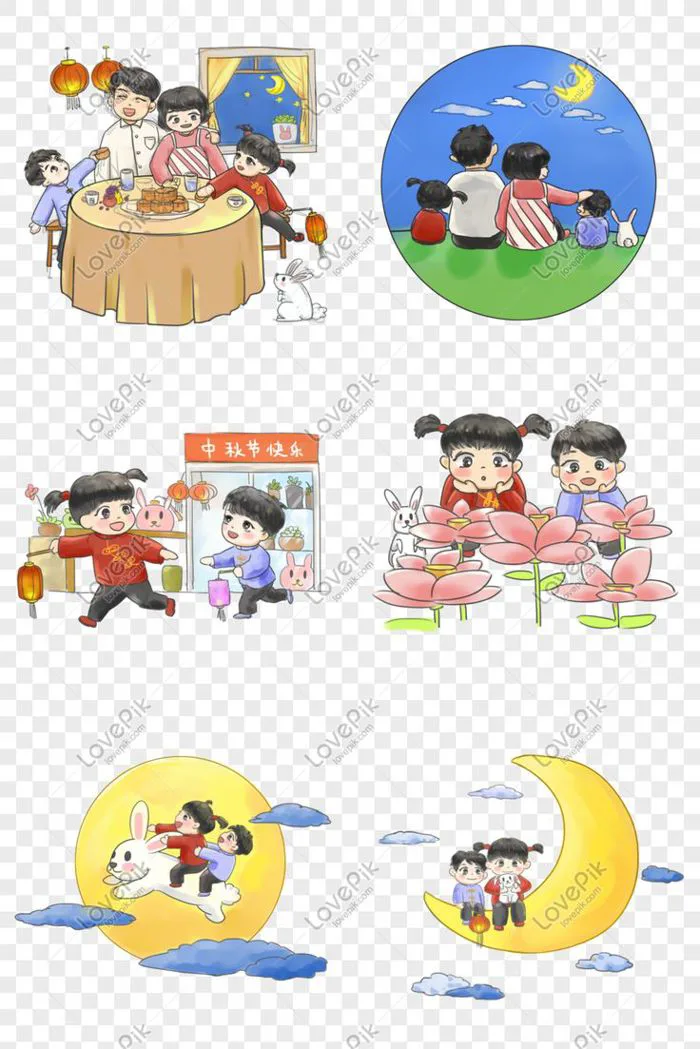 Vẽ Tay Phim Hoạt Hình Trung Thu Sum Họp Gia đình ăn Bánh Trung T