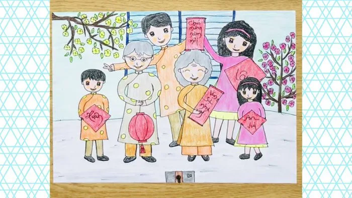 Vẽ tranh gia đình sum họp ngày tết đơn giản | how to draw familly easy | Vẽ  gia đình sum họp dễ nhất