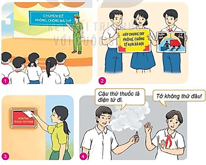 Em hãy kể tên các loại tệ nạn xã hội được thể hiện trong