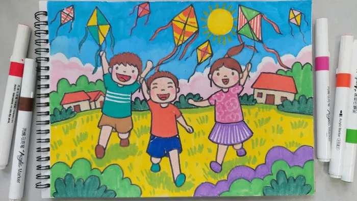 Vẽ tranh vui chơi ngày hè / trò chơi dân gian thả Diều / mùa hè của em  #vetranh #drawing