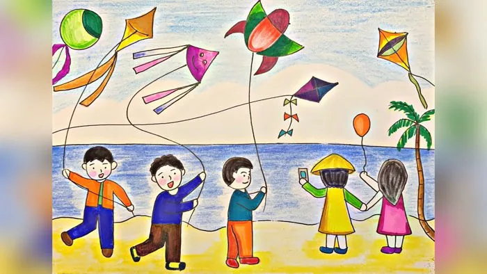 Vẽ Lễ hội Thả diều | Vẽ tranh Lễ hội truyền thống Thả diều | Vẽ tranh Mùa  hè của em Thả diều