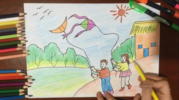Hướng Dẫn Vẽ Tranh Thả Diều | Vẽ Tranh Trò Chơi Dân Gian