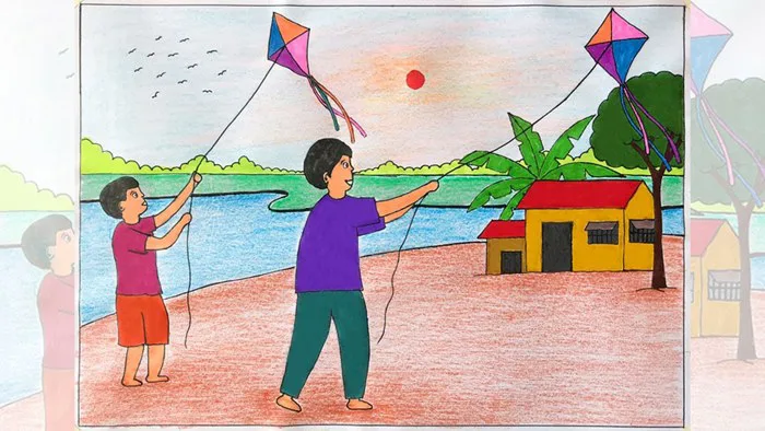 Vẽ tranh đề tài trò chơi dân gian | Vẽ tranh đề tài mùa hè | Vẽ trò chơi  dân gian thả diều