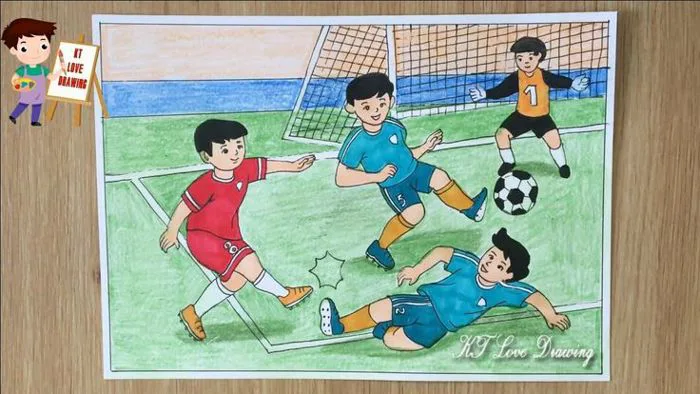 Cách vẽ bố cục trong tranh sinh hoạt | Các bước vẽ tranh đá bóng | Vẽ tranh  hoạt động thường ngày