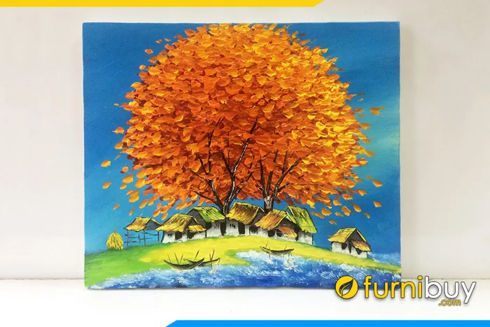 Tranh vẽ thiên nhiên nhỏ ngôi nhà trên đồi cây cam TSD 302 Tranh vẽ thiên nhiên nhỏ ngôi nhà trên đồi cây cam TSD 302