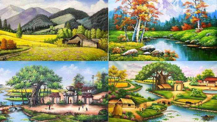 100+ Mẫu tranh phong cảnh làng quê, núi rừng Việt Nam đẹp 100+ Mẫu tranh phong cảnh làng quê, núi rừng Việt Nam đẹp