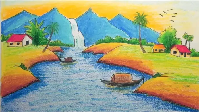 Vẽ tranh phong cảnh núi rừng thiên nhiên sống động Vẽ tranh phong cảnh núi rừng thiên nhiên sống động