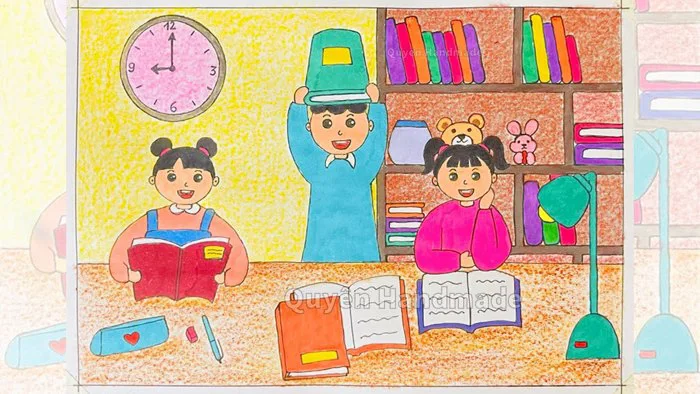 Bạn cùng học của em | Vẽ không gian trong thư viện | Vẽ tranh những người bạn thân thiện Bạn cùng học của em | Vẽ không gian trong thư viện | Vẽ tranh những người bạn thân thiện