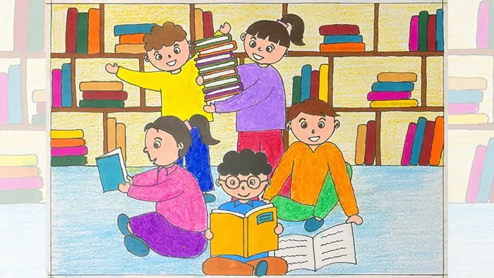 Tranh vẽ với các hình nối tiếp nhau | Vẽ không gian trong thư viện | Vẽ những người bạn thân thiện Tranh vẽ với các hình nối tiếp nhau | Vẽ không gian trong thư viện | Vẽ những người bạn thân thiện