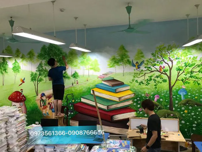 Vẽ tranh tường 3d thư viện sách - 0973561366 Vẽ tranh tường 3d thư viện sách - 0973561366