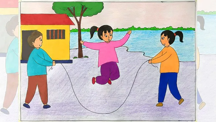 Vẽ tranh trò chơi dân gian | Vẽ tranh đề tài trò chơi dân gian | Vẽ trò  chơi dân gian nhảy dây