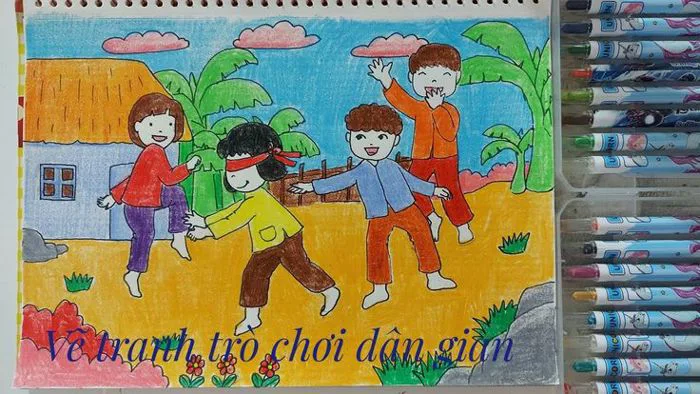 Vẽ tranh trò chơi dân gian | Bịt Mắt Bắt Dê