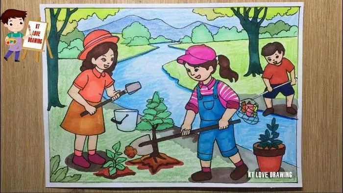 Vẽ tranh trồng cây bảo vệ môi trường | Vẽ tranh vì môi trường tương lai | Vẽ  cuộc sống xanh