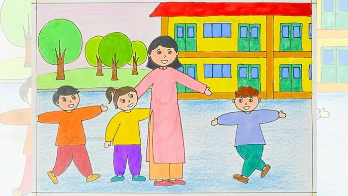 Vẽ trường học hạnh phúc | Vẽ ngôi trường hạnh phúc: Vẽ tranh trường học  thân thiện (14)