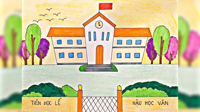 Vẽ Trường học đơn giản đẹp | Vẽ trường học thân thiện | Vẽ Ngôi trường |  Draw a School