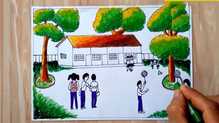 Tranh vẽ trường tiểu học đẹp nhất