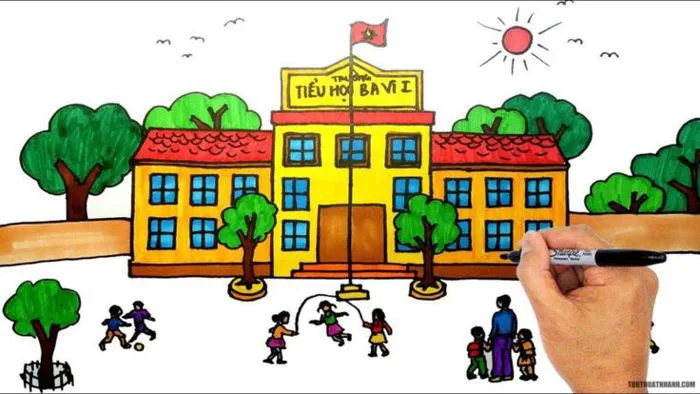 Vẽ tranh đề tài trường em đẹp đơn giản, ý nghĩa nhất