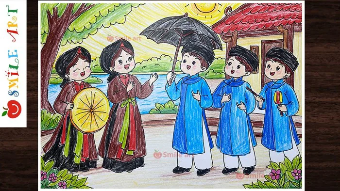 Nghệ thuật truyền thống, vẽ tranh hát quan họ, lễ hội lim, mĩ thuật lớp 8,  bài 3 Smile art #smileart