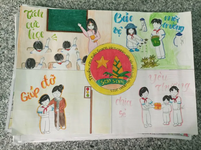 Vẽ tranh thiếu nhi với chủ đề ” Thiếu nhi Kiên Giang làm nghìn việc tốt, tiến  bước lên Đoàn” - Trường THCS Vĩnh Phong 1