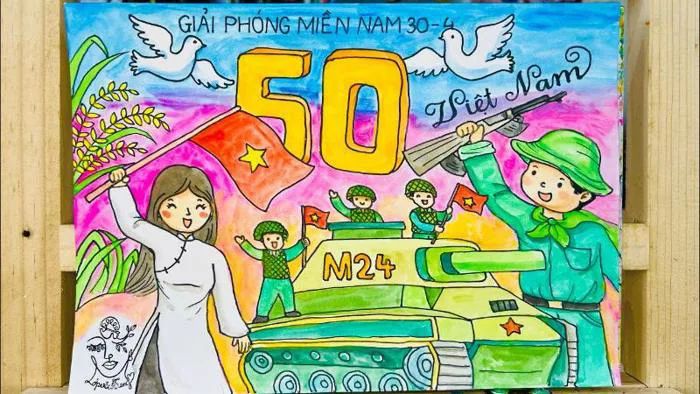 Hướng dẫn cách vẽ tranh giải phóng miền nam đẹp đơn giản