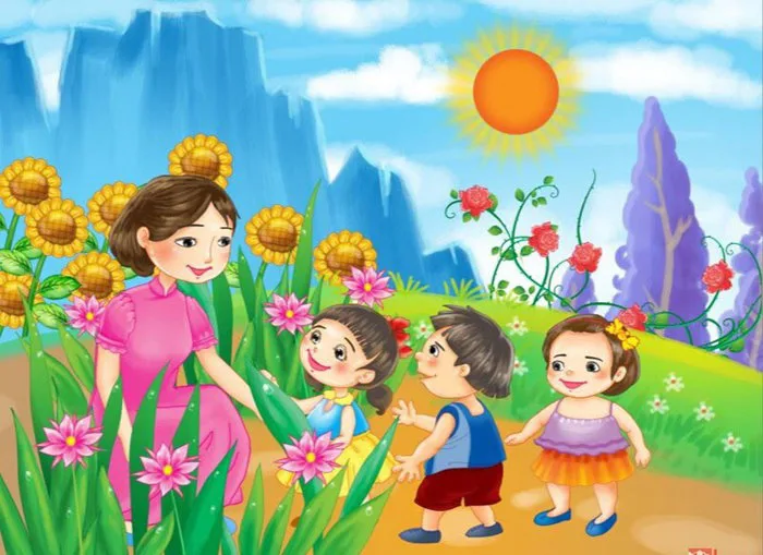 Tranh vẽ thầy cô và mái trường đẹp nhất