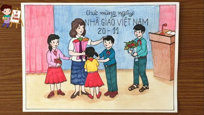Vẽ tranh đề tài ngày Nhà giáo Việt Nam 20-11 / Vẽ tranh thầy cô và mái  trường 20-11 / Mỹ thuật 8
