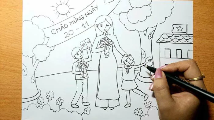 Cách vẽ tranh 20-11 tri ân thầy cô đơn giản và đẹp nhất