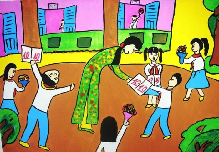 Những bức tranh đẹp nhất về thầy cô và mái trường