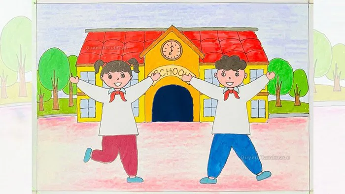Vẽ ngôi trường hạnh phúc | Vẽ trường học hạnh phúc: Vẽ tranh những người  bạn thân thiện (5)