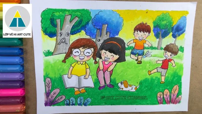 Vẽ tranh những người bạn thân thiện Vẽ tranh đề tài ra chơi | Vẽ tranh bạn  cùng lớp